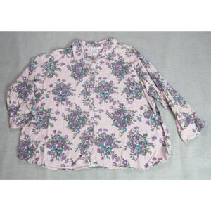 Vtg Venezia Vitale Shirt Womens 3X Lilac Corduroy Floral Button Granny Cottage
